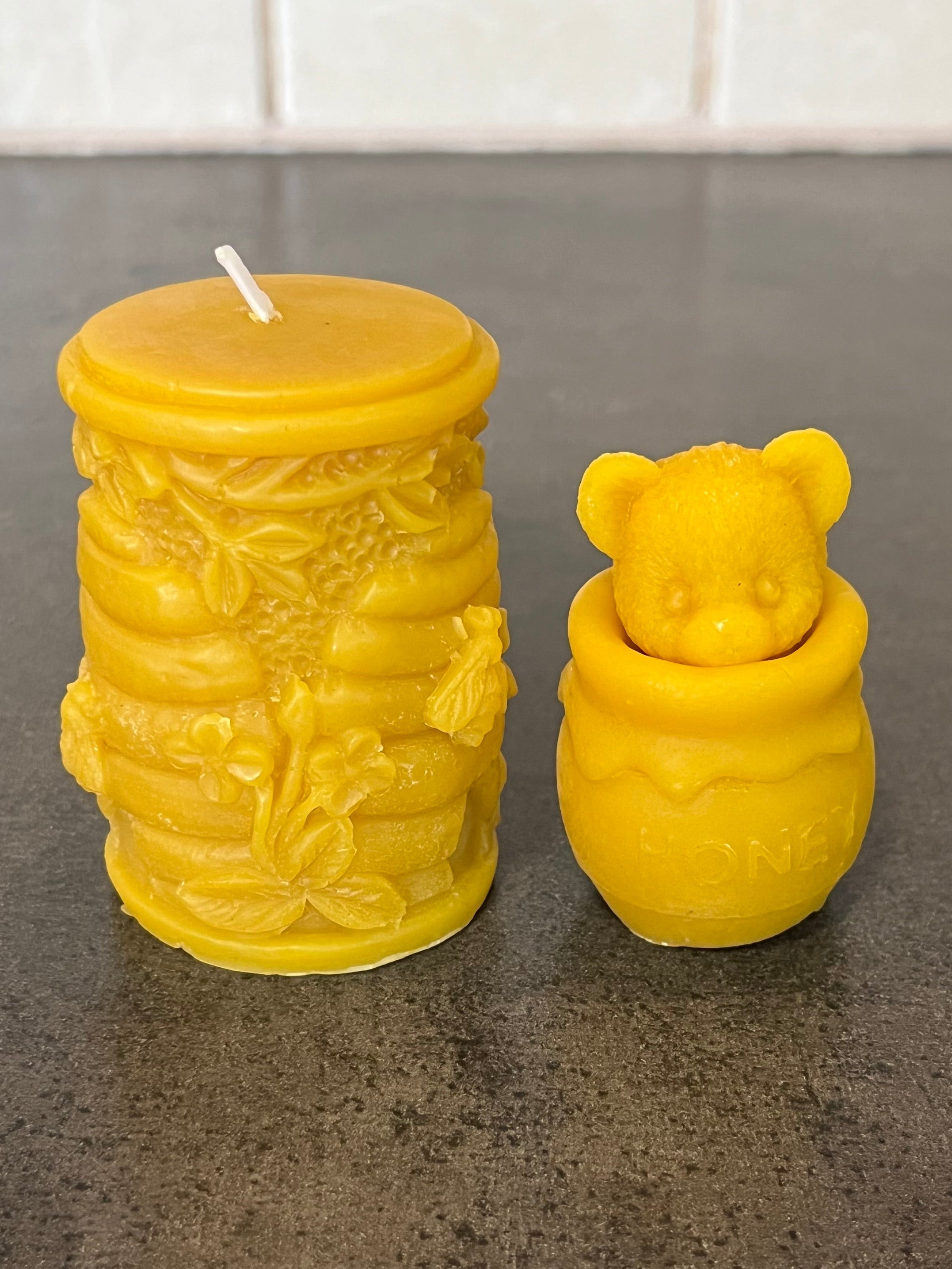 Viaszgyertya - Méhkasmintás és kismaci (szett)